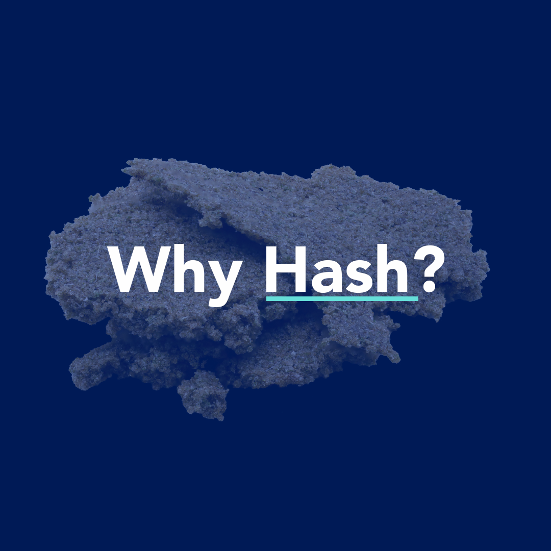 Hash stacked on in a pile with text overlay "why hash?".