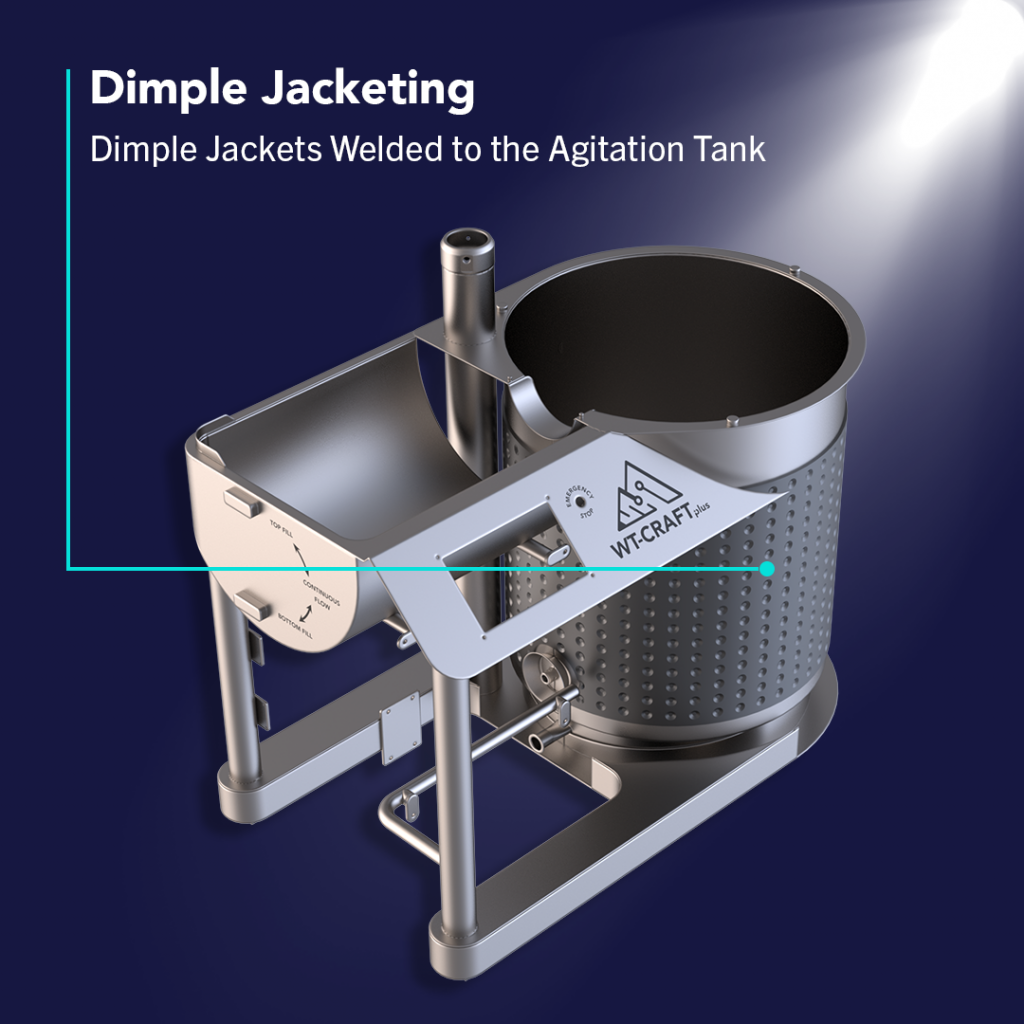 Dimple jacketing on a solventless system's agitator